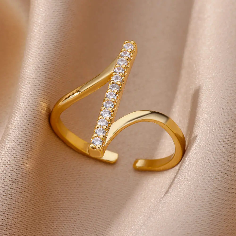 Zirkon Geometrische Ringe Für Frauen Gold Farbe Edelstahl Öffnung Ring