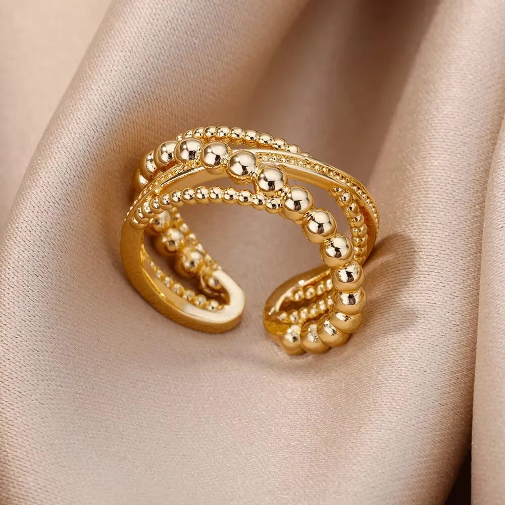 Zirkon Geometrische Ringe Für Frauen Gold Farbe Edelstahl Öffnung Ring
