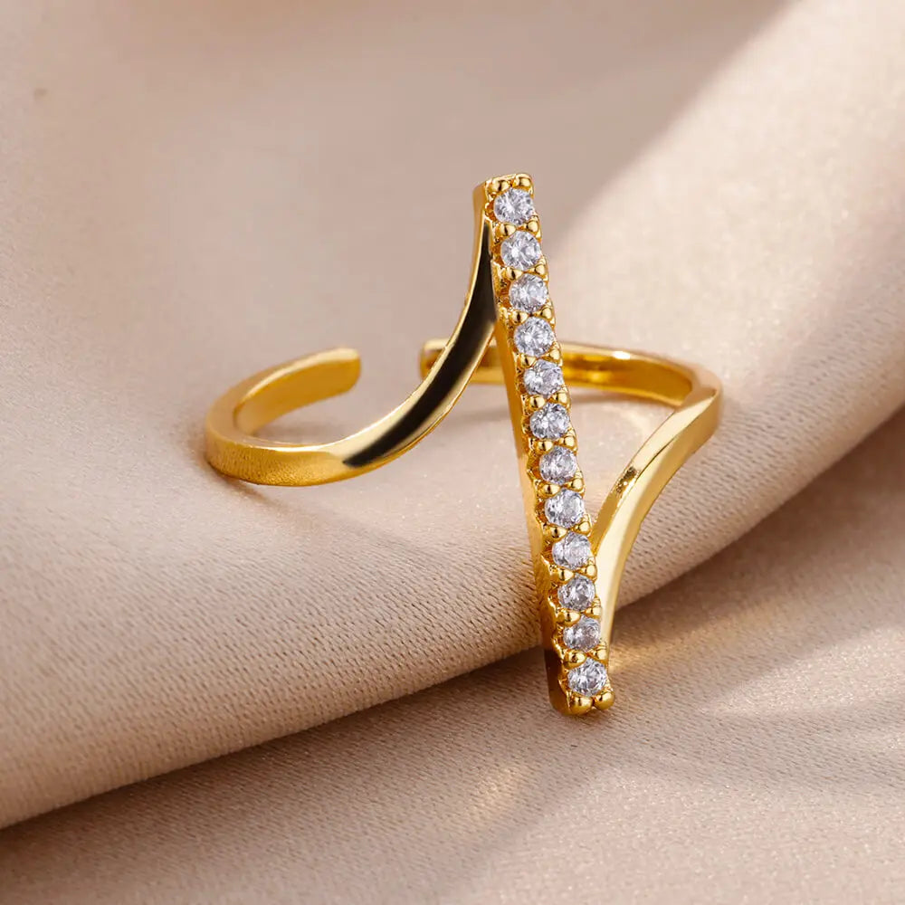 Zirkon Geometrische Ringe Für Frauen Gold Farbe Edelstahl Öffnung Ring