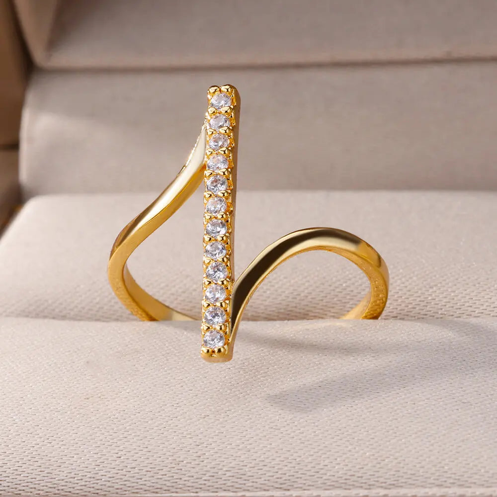 Zirkon Geometrische Ringe Für Frauen Gold Farbe Edelstahl Öffnung Ring