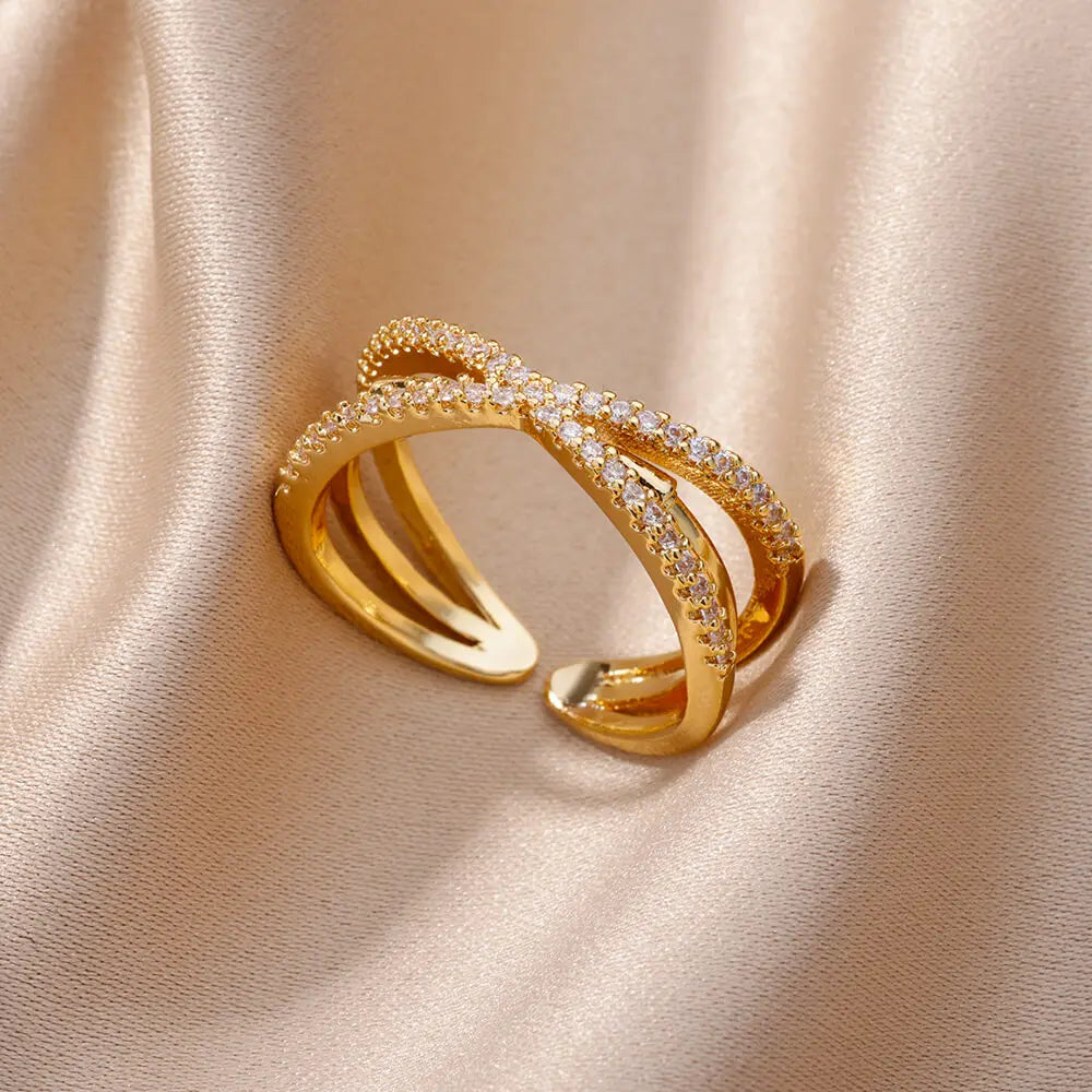 Zirkon Geometrische Ringe Für Frauen Gold Farbe Edelstahl Öffnung Ring