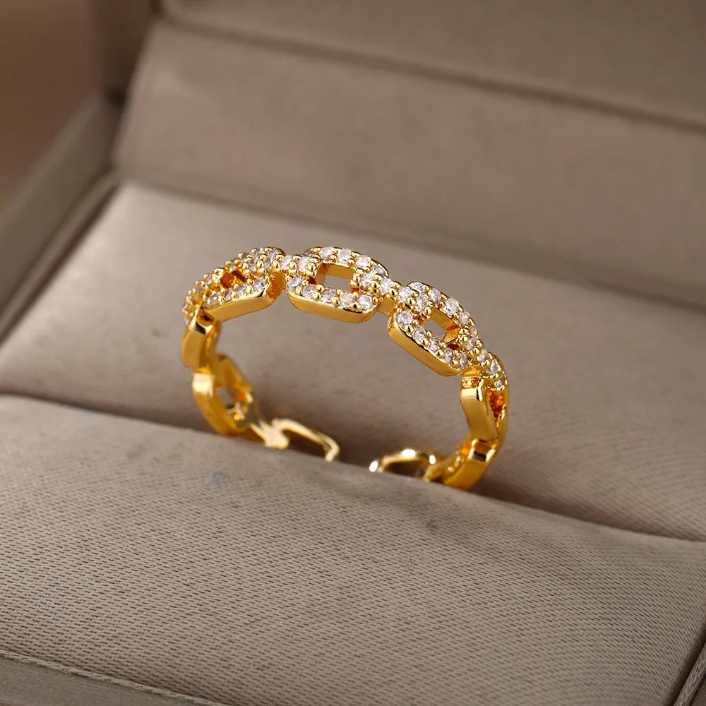 Zirkon Geometrische Ringe Für Frauen Gold Farbe Edelstahl Öffnung Ring