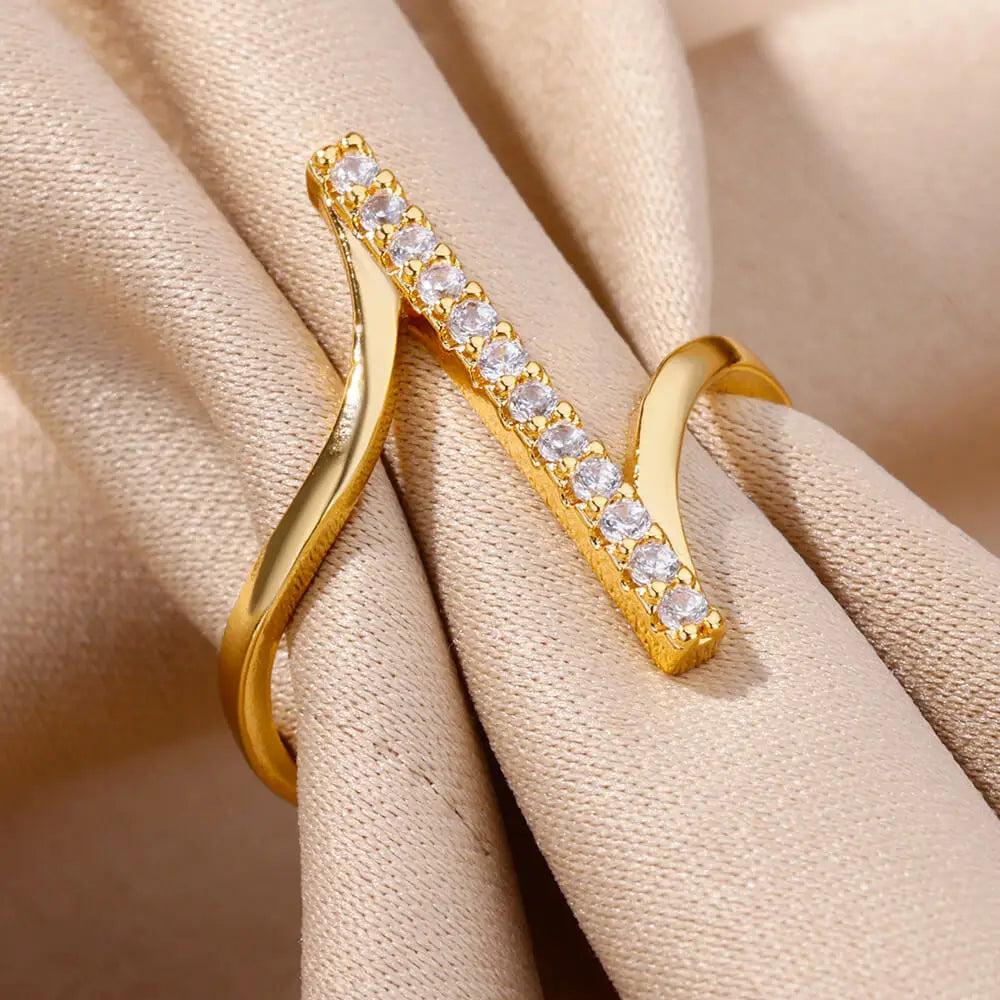 Zirkon Geometrische Ringe Für Frauen Gold Farbe Edelstahl Öffnung Ring